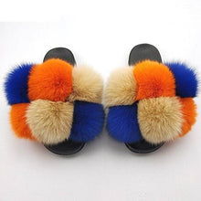 将图片加载到图库查看器,Women Fox Fur Slides Home Beautiful Flat Sandals Female Cute Fluffy House Woman Fur Fluffy Slippers Furry Slides Summer Sandals Open Toe Indoor Outdoor Comfortable Slides Sandals