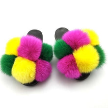 将图片加载到图库查看器,Women Fox Fur Slides Home Beautiful Flat Sandals Female Cute Fluffy House Woman Fur Fluffy Slippers Furry Slides Summer Sandals Open Toe Indoor Outdoor Comfortable Slides Sandals