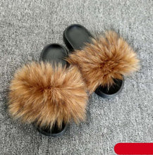 将图片加载到图库查看器,Women Fox Fur Slides Home Beautiful Flat Sandals Female Cute Fluffy House Woman Fur Fluffy Slippers Furry Slides Summer Sandals Open Toe Indoor Outdoor Comfortable Slides Sandals