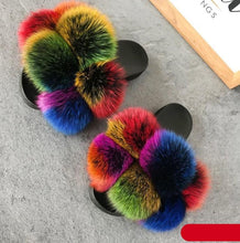 将图片加载到图库查看器,Women Fox Fur Slides Home Beautiful Flat Sandals Female Cute Fluffy House Woman Fur Fluffy Slippers Furry Slides Summer Sandals Open Toe Indoor Outdoor Comfortable Slides Sandals