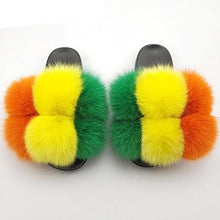 将图片加载到图库查看器,Women Fox Fur Slides Home Beautiful Flat Sandals Female Cute Fluffy House Woman Fur Fluffy Slippers Furry Slides Summer Sandals Open Toe Indoor Outdoor Comfortable Slides Sandals