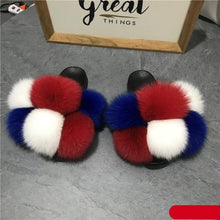 将图片加载到图库查看器,Women Fox Fur Slides Home Beautiful Flat Sandals Female Cute Fluffy House Woman Fur Fluffy Slippers Furry Slides Summer Sandals Open Toe Indoor Outdoor Comfortable Slides Sandals