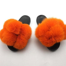 将图片加载到图库查看器,Women Fox Fur Slides Home Beautiful Flat Sandals Female Cute Fluffy House Woman Fur Fluffy Slippers Furry Slides Summer Sandals Open Toe Indoor Outdoor Comfortable Slides Sandals