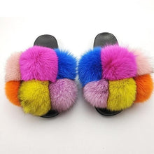 将图片加载到图库查看器,Women Fox Fur Slides Home Beautiful Flat Sandals Female Cute Fluffy House Woman Fur Fluffy Slippers Furry Slides Summer Sandals Open Toe Indoor Outdoor Comfortable Slides Sandals
