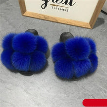 将图片加载到图库查看器,Women Fox Fur Slides Home Beautiful Flat Sandals Female Cute Fluffy House Woman Fur Fluffy Slippers Furry Slides Summer Sandals Open Toe Indoor Outdoor Comfortable Slides Sandals
