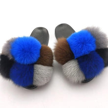 将图片加载到图库查看器,Women Fox Fur Slides Home Beautiful Flat Sandals Female Cute Fluffy House Woman Fur Fluffy Slippers Furry Slides Summer Sandals Open Toe Indoor Outdoor Comfortable Slides Sandals