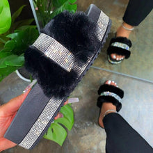 将图片加载到图库查看器,Women Fur Slippers Summer Home Flat Fur Slides For Women Fluffy Shoes Glitter Women' Casual Shoes House Slippers With Arch Support Slip-On Slippers For Women Flat Sandals
