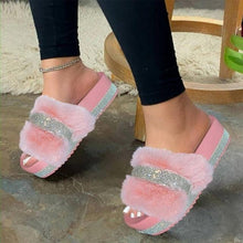 将图片加载到图库查看器,Women Fur Slippers Summer Home Flat Fur Slides For Women Fluffy Shoes Glitter Women' Casual Shoes House Slippers With Arch Support Slip-On Slippers For Women Flat Sandals