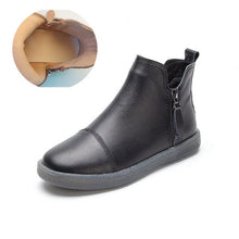 将图片加载到图库查看器,Women Genuine Leather Ankle Boots Warm Fur Waterproof Slip On Super Comfortable Booties Autumn Winter Shoes Keep Warm Anti-Slip Soft Sole Warm Fur Lined Winter Ankle Booties