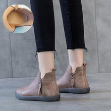 将图片加载到图库查看器,Women Genuine Leather Ankle Boots Warm Fur Waterproof Slip On Super Comfortable Booties Autumn Winter Shoes Keep Warm Anti-Slip Soft Sole Warm Fur Lined Winter Ankle Booties