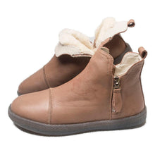 将图片加载到图库查看器,Women Genuine Leather Ankle Boots Warm Fur Waterproof Slip On Super Comfortable Booties Autumn Winter Shoes Keep Warm Anti-Slip Soft Sole Warm Fur Lined Winter Ankle Booties