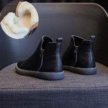 将图片加载到图库查看器,Women Genuine Leather Ankle Boots Warm Fur Waterproof Slip On Super Comfortable Booties Autumn Winter Shoes Keep Warm Anti-Slip Soft Sole Warm Fur Lined Winter Ankle Booties