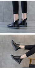 将图片加载到图库查看器,Women Genuine Leather Ankle Boots Warm Fur Waterproof Slip On Super Comfortable Booties Autumn Winter Shoes Keep Warm Anti-Slip Soft Sole Warm Fur Lined Winter Ankle Booties