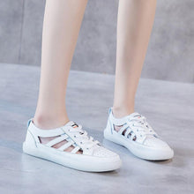 将图片加载到图库查看器,Women Genuine Leather Sneakers Summer White Lacing Flat Woman Casual mfortable Casual Everyday Walking Fashion Outdoor Sneakers