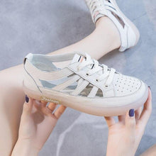 将图片加载到图库查看器,Women Genuine Leather Sneakers Summer White Lacing Flat Woman Casual mfortable Casual Everyday Walking Fashion Outdoor Sneakers