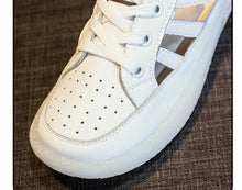 将图片加载到图库查看器,Women Genuine Leather Sneakers Summer White Lacing Flat Woman Casual mfortable Casual Everyday Walking Fashion Outdoor Sneakers