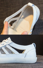 将图片加载到图库查看器,Women Genuine Leather Sneakers Summer White Lacing Flat Woman Casual mfortable Casual Everyday Walking Fashion Outdoor Sneakers
