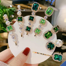 Load image into Gallery viewer, Women Hair Clips Set Jewelry Fashion Green Crystal Hair Accessories Luxury Simulation Pearl Barrette Pin For Girl Gift Ornaments Fashion Hairgrips Accessories For Party