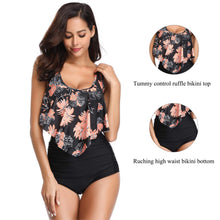 将图片加载到图库查看器,Women High Waist Bikini Plus Size Swimwear Summer Swimsuit Beach Bathing Suit Ruffle Bikini Floral Printed Ruffle High Waist Bikini Set Women's Tummy Control Bathing Suit Swimsuit Flounce Peplum