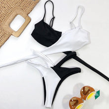 将图片加载到图库查看器,Women High Waist Bikini Swimsuit Swimwear Female Women Metal Ring Cross Bandage Bikini Set Swimsuit Two Piece Cutout Tie Back Bathing Suit Thong Bikini Set Bathing Suit Bather