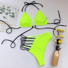 将图片加载到图库查看器,Women High Waist Bikini Swimsuit Swimwear Female Women Metal Ring Cross Bandage Bikini Set Swimsuit Two Piece Cutout Tie Back Bathing Suit Thong Bikini Set Bathing Suit Bather