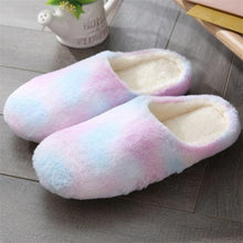 Load image into Gallery viewer, Women Home Slippers With Faux Fur Flats Heel Winter Shoes Keep Warm Shoes For Woman Rainbow Faux Fur Warm Memory Foam Slippers Suede Slip-on Cozy House Shoes Non-Slip Sole