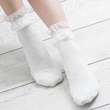 Load image into Gallery viewer, Women Lace Mesh Black White Cotton Socks Japanese Maiden Lovely Short Socks Frilly Ruffle Princess Socks For Women
