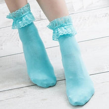 Load image into Gallery viewer, Women Lace Mesh Black White Cotton Socks Japanese Maiden Lovely Short Socks Frilly Ruffle Princess Socks For Women