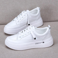 将图片加载到图库查看器,Women Leather Sneakers Fashion Breathble Vulcanized Shoes Women Casual Shoes White Modern Women Sneakers Flats Girl Breathble Shoes Lace Up Modern White Walking Sneakers