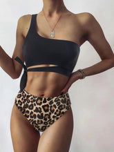 Load image into Gallery viewer, Women Leopard Print Swimsuit Women's Bikini One Shoulder Top High Waist Bottom Two Piece Swimsuits Women Push Up Bikini Set One Shoulder Beachwear Summer Leopard Bathing Suit High Waist Swimwear For Women