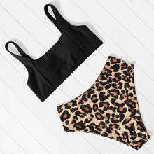 Load image into Gallery viewer, Women Leopard Print Swimsuit Women's Bikini One Shoulder Top High Waist Bottom Two Piece Swimsuits Women Push Up Bikini Set One Shoulder Beachwear Summer Leopard Bathing Suit High Waist Swimwear For Women