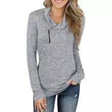 将图片加载到图库查看器,Women Long Sleeve V-Neck Size Zipper Collar Pullover Tunic Tops