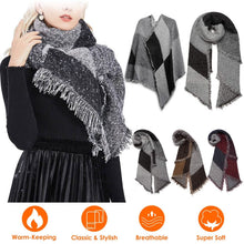 Load image into Gallery viewer, Women Long Soft Knitted Shawl Extra Thick Plaid Blanket Wrap Cape