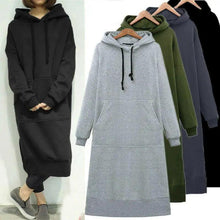 Load image into Gallery viewer, Women Loose Long Hoodie Casual Solid Color Hooded Sweatshirts Student's Autumn Winter Baggy Pullover Oversized Sweatshirt Dress