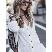 Load image into Gallery viewer, Women Loose Long Sleeve Swimsuit Cover Ups Button Down Beach Shirt