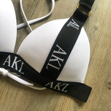 Load image into Gallery viewer, Women Luxury Black White Swimwear Women's Swimming Suit Push Up Bikini Lace Up Bikinis Women Swimsuit Women's Bathing Suits Push Up Halter Bandage Bikini Letter Printing Mini Summer Bikini Set