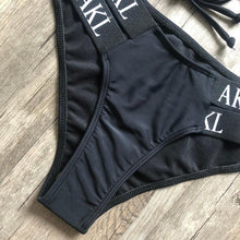 Load image into Gallery viewer, Women Luxury Black White Swimwear Women's Swimming Suit Push Up Bikini Lace Up Bikinis Women Swimsuit Women's Bathing Suits Push Up Halter Bandage Bikini Letter Printing Mini Summer Bikini Set
