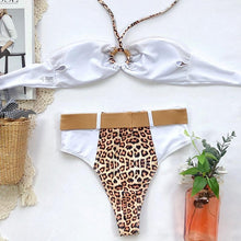 Load image into Gallery viewer, Women Luxury Leopard High Waist Bikini Swimsuit Women's Push Up Bra Tie Side Cutout Bikini Set High Cut Padded Solid Bating Suit Swimwear Female Bikini Set Bathing Suit