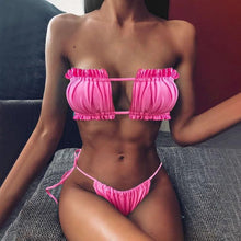Load image into Gallery viewer, Women Luxury Leopard High Waist Bikini Swimsuit Women's Push Up Bra Tie Side Cutout Bikini Set High Cut Padded Solid Bating Suit Swimwear Female Bikini Set Bathing Suit