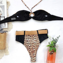 Load image into Gallery viewer, Women Luxury Leopard High Waist Bikini Swimsuit Women's Push Up Bra Tie Side Cutout Bikini Set High Cut Padded Solid Bating Suit Swimwear Female Bikini Set Bathing Suit