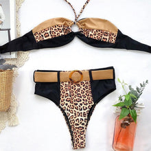 Load image into Gallery viewer, Women Luxury Leopard High Waist Bikini Swimsuit Women's Push Up Bra Tie Side Cutout Bikini Set High Cut Padded Solid Bating Suit Swimwear Female Bikini Set Bathing Suit
