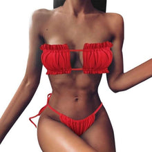 Load image into Gallery viewer, Women Luxury Leopard High Waist Bikini Swimsuit Women's Push Up Bra Tie Side Cutout Bikini Set High Cut Padded Solid Bating Suit Swimwear Female Bikini Set Bathing Suit