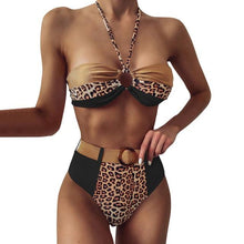Load image into Gallery viewer, Women Luxury Leopard High Waist Bikini Swimsuit Women's Push Up Bra Tie Side Cutout Bikini Set High Cut Padded Solid Bating Suit Swimwear Female Bikini Set Bathing Suit