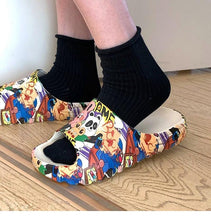 将图片加载到图库查看器,Women Men Summer Slippers Beach Slides Sandals Cartoon Flip Flops Thick Soled Boys Girls Couples Bathroom Shoes Non-Slip Quick Drying Soft Massage Slides Comfortable Lightweight Open Toe Pool Spa Sandals