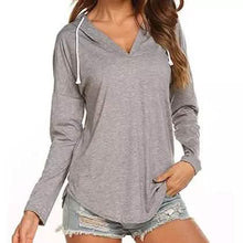 Load image into Gallery viewer, Women Modern Deep V Neck Solid Drawstring Loose Sweatshirt Basic Tunic