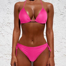 Load image into Gallery viewer, Women One Size Bright Color Swimwear Women's Bikini Pure Color Micro Bikini Charming Bra Bottom Swimsuits New Summer Style Lady Bandage Bikini Set Push-up Bra Bathing Suit Swimsuit