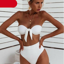 Load image into Gallery viewer, Women Padded Push Up Strapless Swimsuit Women's Tie Knot Front High Waist Bandage 2PCS Bikini Sets Beachwear Bathing Suit Swimwear Bikini Set Adjustable Bikini Sets Two Piece Bathing Suit