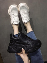 Load image into Gallery viewer, Women Platform Sneakers Leather Casual Ladies Chunky Shoes Woman High Black Fashion Thick Soled Sports Walking Shoes Lace Up Platform Leather Trainers Sneakers