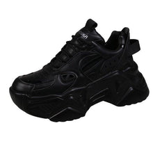 Load image into Gallery viewer, Women Platform Sneakers Leather Casual Ladies Chunky Shoes Woman High Black Fashion Thick Soled Sports Walking Shoes Lace Up Platform Leather Trainers Sneakers