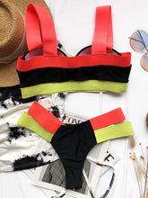 将图片加载到图库查看器,Women Push Up Bikini Women Neon Bandage Swimwear Women Patchwork Bikini Swimsuit 2 Piece Cutout Molded Push Up Bathing Suit Ruffle Hook Closure Bikini Set Two Piece Bathing Suit